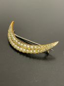 Antique Crescent Moon Brooch Pinchbeck Seed Pearl Gold Tone Victorian