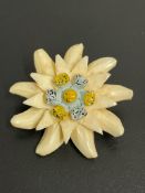 Carved Bovine Bone Brooch - Edelweiss Flower