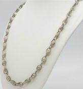 Vintage Unique Sterling Silver Fancy Oval Link Long Necklace. 60cm. 24g