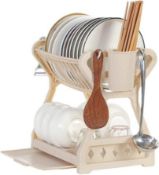 6 x Multifunction Tableware Storage Racks - Khaki RRP £32.99 L31b