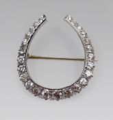 Fine Platinum Diamond Horseshoe Brooch, Circa 1925
