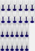Suite of 24 French Crystal Glasses with Blue Twist Stems