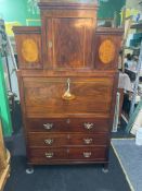 Georgian Mahogany and Satinwood Inlaid Secretaire Chest, England circa 1800