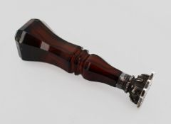 Late 19th Century Banded Agate and Silver-Plated Wax Seal with Gothic Monogram