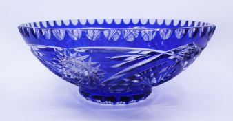 Vintage Czech Blue Cut Overlay Glass Bowl