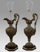 Pair of Large 19th Century French Brass Ewer-Form Table Lamps