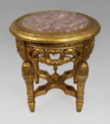 Louis XV Style Giltwood Rouge Marble Lamp Table