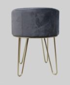 Grey Velvet Stool with Gold Hairpin Legs