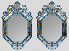 Pair of Bespoke Venetian Style Bejewelled Mirrors with Blue Crystals