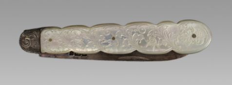 Antique Engraved Mother of Pearl & Silver Fruit Knife c.1903