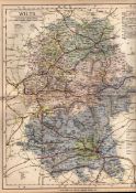 The County of Shropshire Large Victorian Letts 1884 Antique Coloured Map.