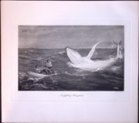 Fighting Humpback Whale Rare Limited-Edition Antique Heliogravure Print.