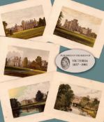 Warwickshire 150 Years-Old Job Lot Gilt-Edge Coloured Victorian Antique Book Plates.