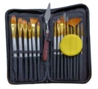 15 Piece Artists Paint Brush Set & Case Knife & Sponge Included L6a