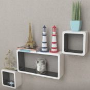 3 White-Black MDF Floating Wall Display Shelf Cubes L25a