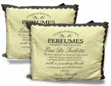 2 x Vintage Perfume Cream/Grey 'Eau De Toilette' Cushions - 40CM