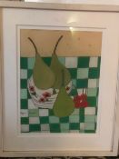 Bryan Pearce Watercolour - 'Pears and Cherries On Checkered Cloth'