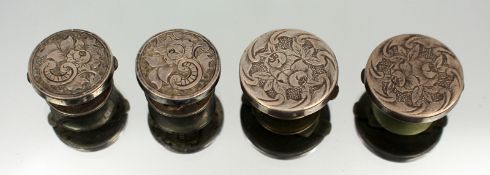 Set of Four Antique Engraved Collar Studs – Floral Scrollwork Design, c.1900