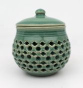 Chinese Celadon Glazed Pierced Jar with Lid