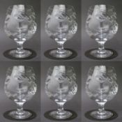 Set of 6 Cut Crystal Fuschia Brandy Balloons