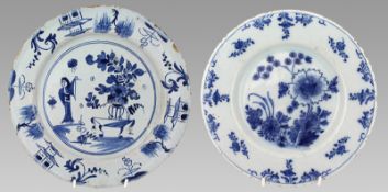 Pair of 18th Century Delft Plates – Chinoiserie & Floral Designs