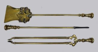 Antique Brass Fireplace Tool Set, English c.1900