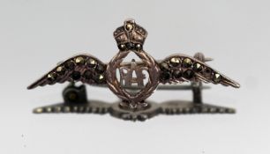 Vintage RAF Silver & Marcasite Sweetheart Brooch