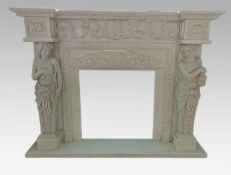 Carved White Marble Fire Surround with Caryatid Figures