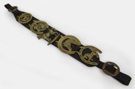 Vintage Leather Martingale Strap with Cast Brass Horse Brasse