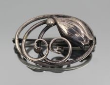 Vintage Scandinavian Silver Brooch – Leaf & Scroll Design, c.1940s
