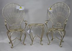 Pair of Contemporary Gold Metal Conservatory Chairs & Table