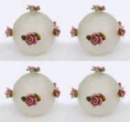 4 x Vintage Glass Lampshade with Porcelain Flowers