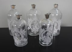 Set of Five Victorian Etched Glass Apothecary Bottles c.1880