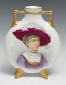 Victorian Hand-Painted and Gilded Porcelain Moon Flask Vase c.1890