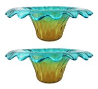 Pair of Contemporary Murano Art Glass Centrepiece Bowls – Blue & Amber