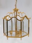 Vintage Italian Gilt Brass and Bevelled Glass Hexagonal Lantern