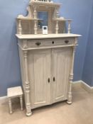 Painted French Style Pine Cabinet With Ornate Mirrored Top