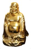 Large Hand Carved Giltwood Seated Laughing Buddha