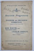 Joe Davis Signed 1942 Snooker Programme