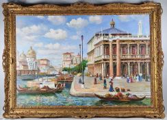 Original Oil On Canvas (Italian 20th Century) La Piazzetta