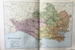 Antique Large Detailed Large Coloured Map Dorsetshire GW Bacon 1904.