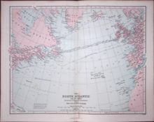 North Atlantic And Its Coasts 150 Years-Old Coloured Antique 1875 Map-21