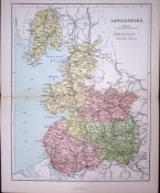 Lancashire 150 Years-Old Coloured Detailed Antique 1875 Map-27