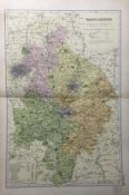 Antique Large Detailed Coloured Map Warwickshire GW Bacon 1904.
