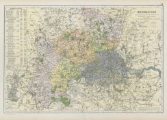 Antique Large Detailed Large Coloured Map London & Middlesex GW Bacon 1904.