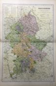Antique Large Detailed Large Coloured Map Staffordshire GW Bacon 1904.