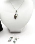 925 Sterling Silver Abalone Pendant Necklace & Earrings Set New With Gift Pouch