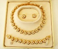Vintage Necklace, Bracelet & Earrings Set With Clusters of Natural White Pearls In Original Box.