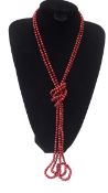 Very Long Cherry/Chocolate Coloured Natural Pearl Necklace