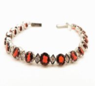 Sterling Silver 12 Carat Red & White Topaz Gemstone Bracelet New With Gift Box